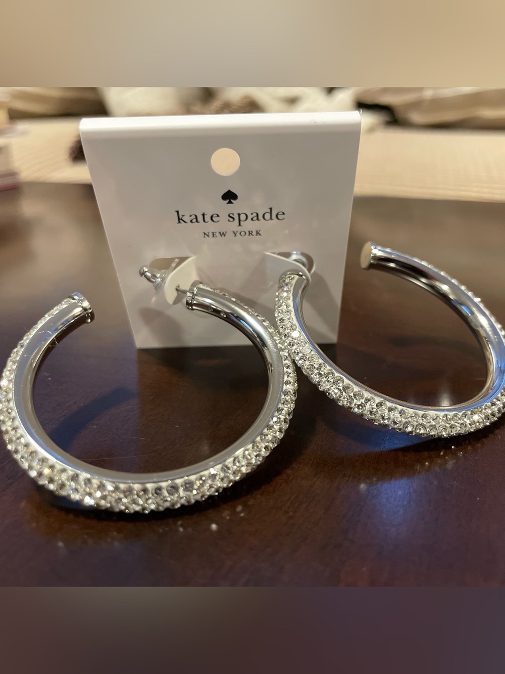 NWT Kate Spade Silver Crystal Pavé Hoop Earrings